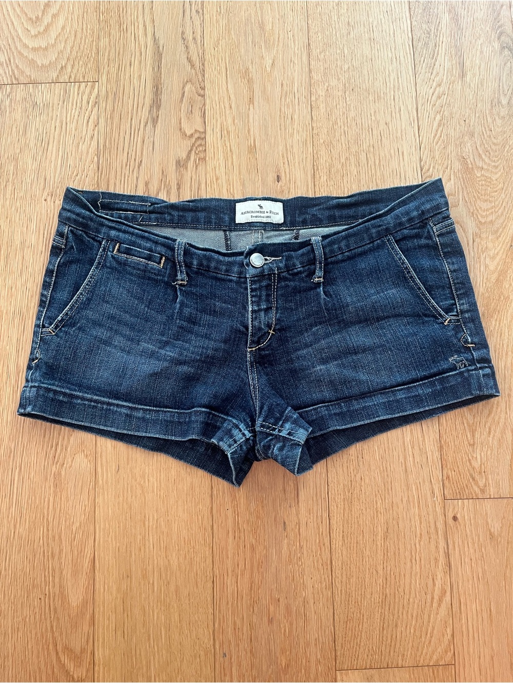 Abercrombie & Fitch Dark Indigo Denim Shortie Shorts